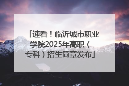 速看！临沂城市职业学院2025年高职（专科）招生简章发布